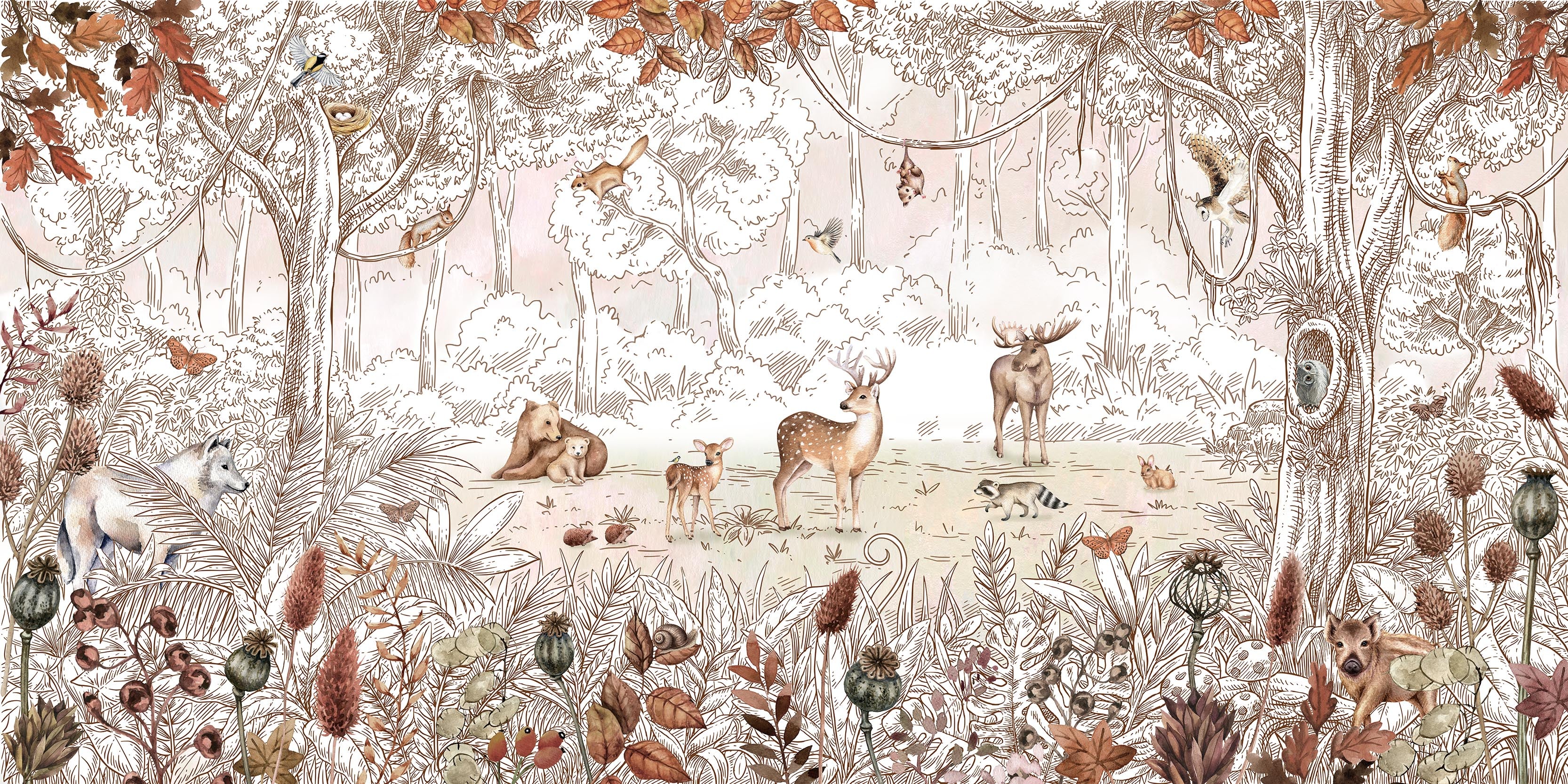 Birch Autumn - Autumnal Watercolour Children's Illustration Wallpaper Mural - Image 4