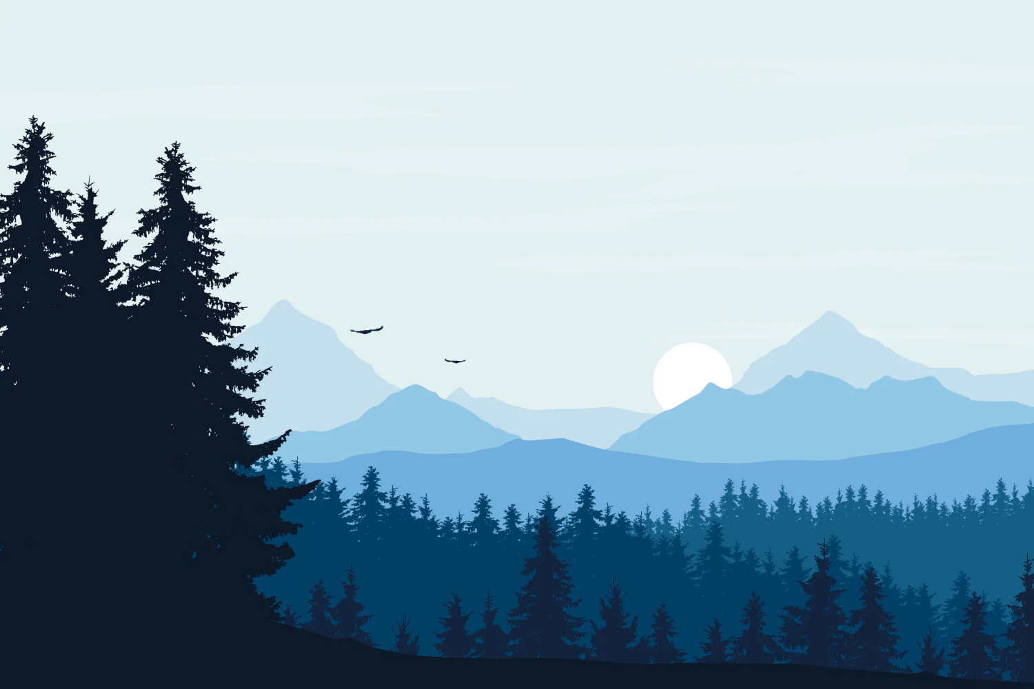 Brairy - Blue Woodland and Distant Mountains Wallpaper Mural - Image 3