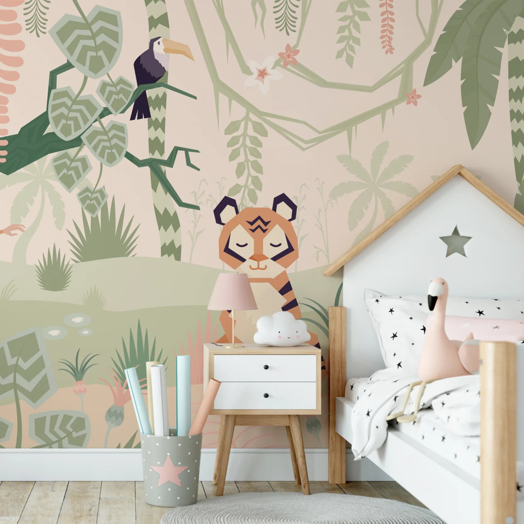 Tiger Pastel Jungle - Cute Cartoon Tiger Jungle Wallpaper Mural - Image 4