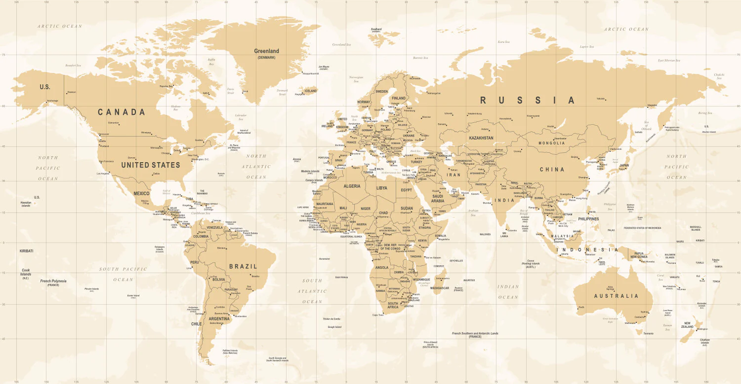 Fabrate - Detailed Vintage Brown & Beige World Map Wallpaper Mural - Image 3