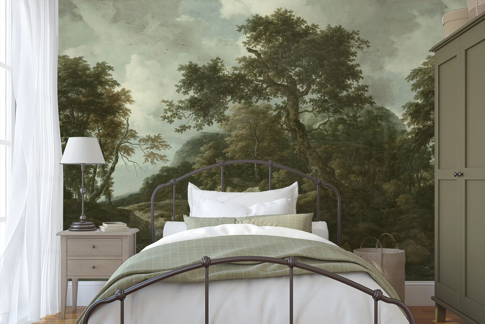 Sylvia - Vintage Forest Waterfall Landscape Painting Wallpaper Mural - Image 3