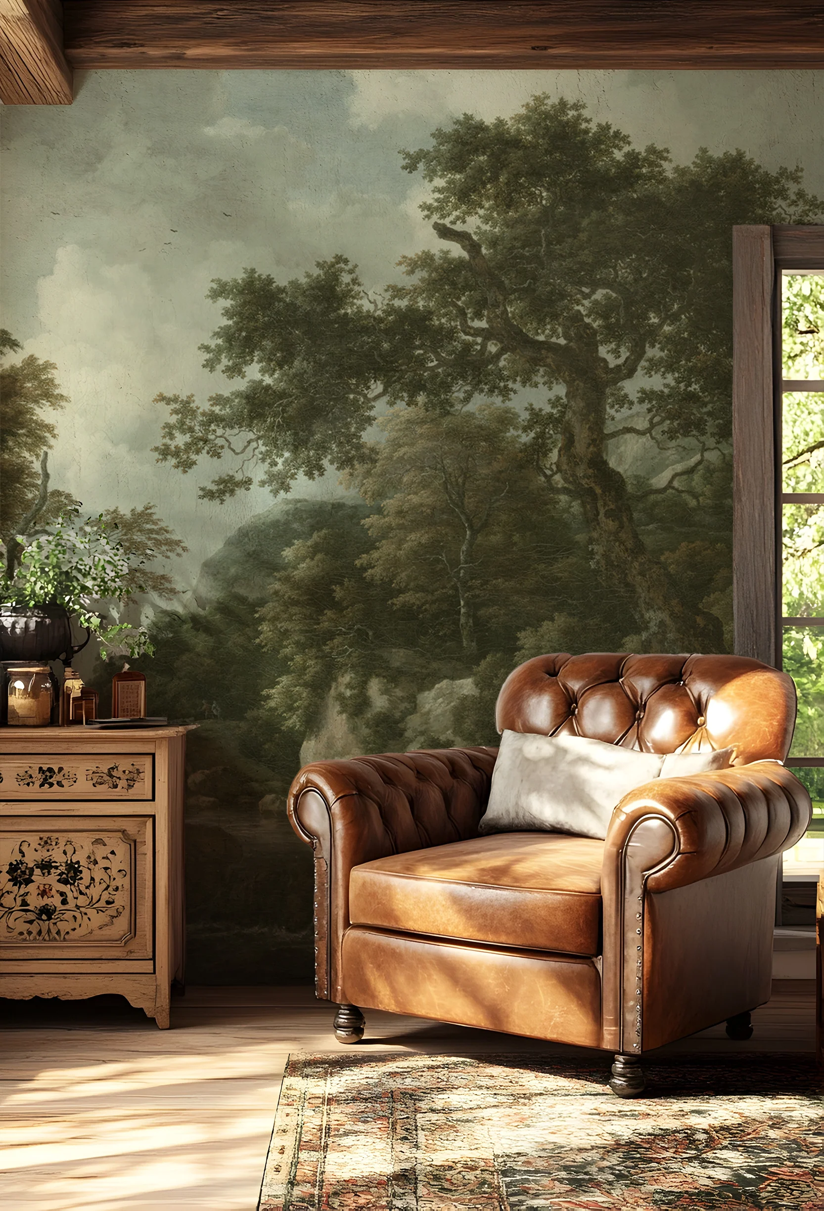 Sylvia - Vintage Forest Waterfall Landscape Painting Wallpaper Mural - Image 4
