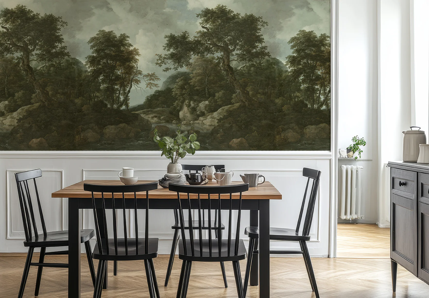 Sylvia - Vintage Forest Waterfall Landscape Painting Wallpaper Mural - Image 5